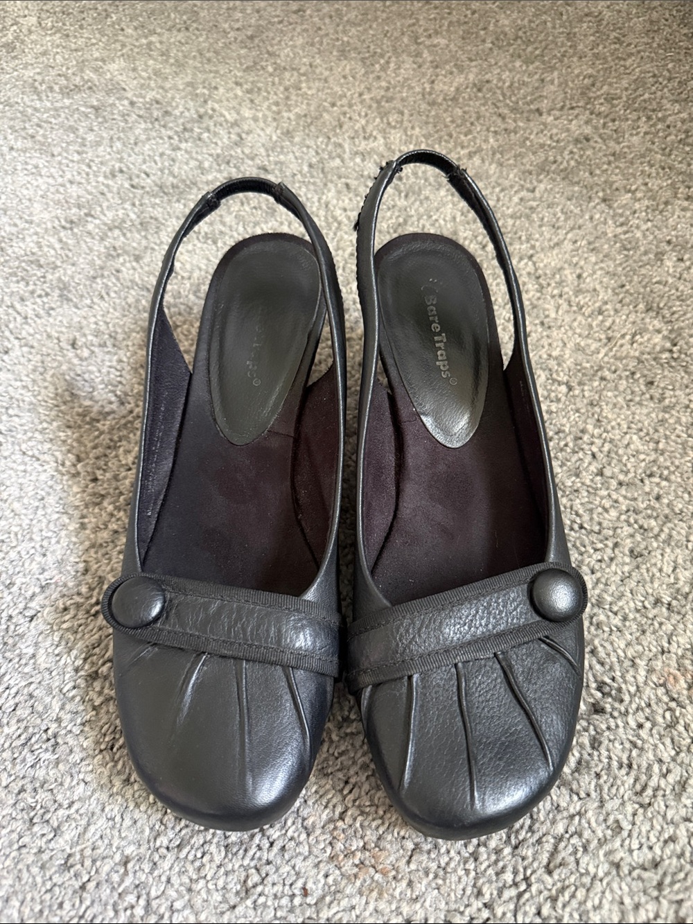 BareTraps Danielle Black Leather Slingback Mules with Button Strap